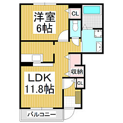 セレーン蓬田A 1LDKの間取図画像