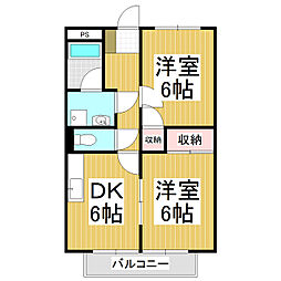 モンターニュ横山 2DKの間取図画像