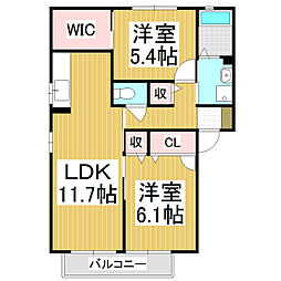 フォンティーヌ東D 2LDKの間取図画像
