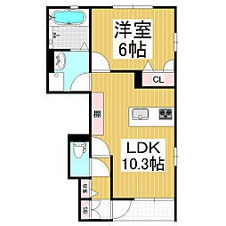 ヴィア内堀A 1LDKの間取図画像