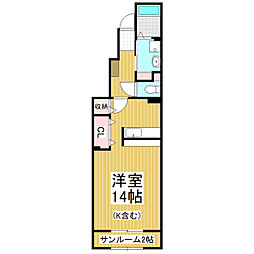 カーサシエロブルー ワンルームの間取図画像