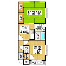 シャインパレス中村 2DKの間取図画像