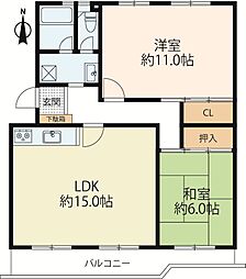 膳所ハイツ8号棟 2LDKの間取図画像
