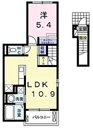 メルシーガーデン坂本 2階1LDKの間取り