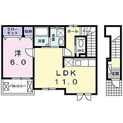 ラフィーネ坂本 2階1LDKの間取り