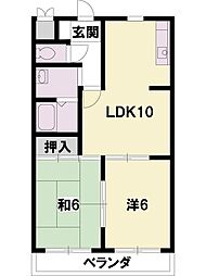 西田ハイツ 3階2LDKの間取り