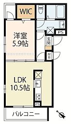 アマルフィ近江八幡出町 2階1LDKの間取り