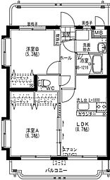 ハピネスコート 3階2LDKの間取り