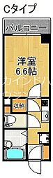 ル・パピヨン 5階1Kの間取り