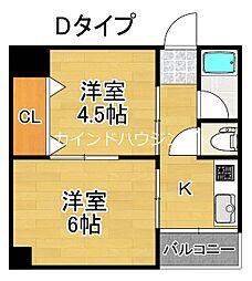 朝日ビル 5階2Kの間取り