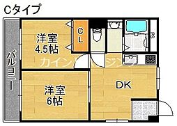 坂本マンション5 2DKの間取図画像