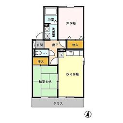 セジュール三日月A 2DKの間取図画像