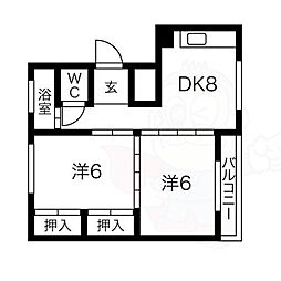 マンションヒロタB棟 2DKの間取図画像