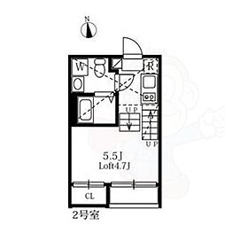 ハーモニーテラス東大曽根 2階1Kの間取り