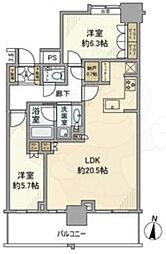 プラウドタワー名古屋栄 15階2LDKの間取り