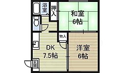 ブルーメゾン白壁 2DKの間取図画像