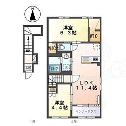 仮)中川区新家1丁目新築アパート 2LDKの間取図画像