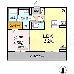 ソレイユB 1LDKの間取図画像