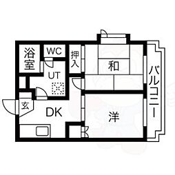 アニバーサリーE棟 2DKの間取図画像