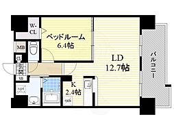 リバーコート砂田橋 1LDKの間取図画像