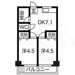 向陽ビル 2DKの間取図画像