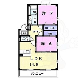 サンライトK2 2LDKの間取図画像