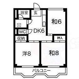 サンハイツ睦 3DKの間取図画像