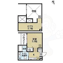 sofitel鶴里 1Kの間取図画像