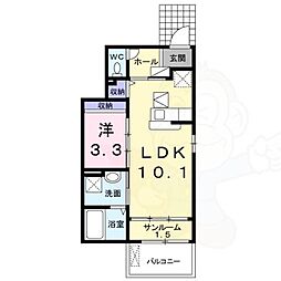 プラシードオバタ 1LDKの間取図画像