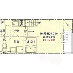 ハーモニーテラス西日置2 1Kの間取図画像