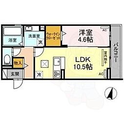 カーサウェスト 1LDKの間取図画像