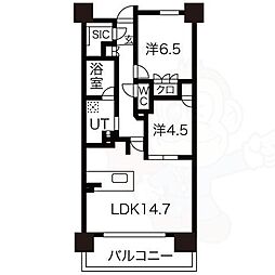 ザ・プラセシオン名古屋駅 2LDKの間取図画像