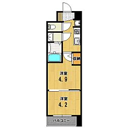 エステムコート京都二条 6階2Kの間取り