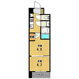 エステムコート京都二条 7階2Kの間取り