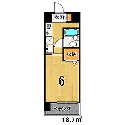 井筒ハイム 4階1Kの間取り