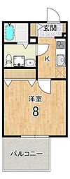 プランドール寺之内 1階1Kの間取り