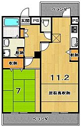 ドーム平野 1LDKの間取図画像