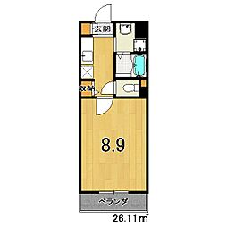ドーム平野 1Kの間取図画像