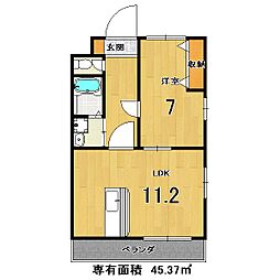 フレーヴァー七瀬川 1LDKの間取図画像