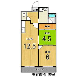 シャトー深草1st 2LDKの間取図画像