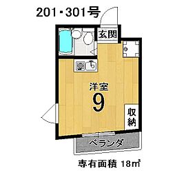 M'sハウス ワンルームの間取図画像