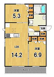 ルコアン堀川今宮 2LDKの間取図画像