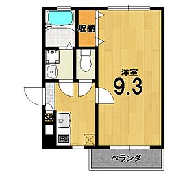 クレシェンテ京大北 2階1Kの間取り