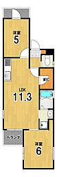 京都グランデ五番館 3階2LDKの間取り