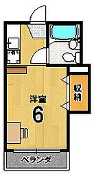 高野リバーハイツ ワンルームの間取図画像