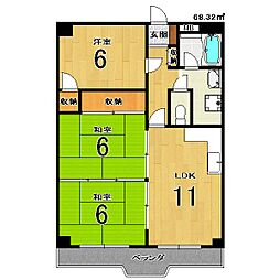 パルテ西京極 1階3LDKの間取り