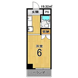 シャルム・カセ 4階1Kの間取り