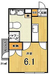 グレースアレイ西院 3階1Kの間取り