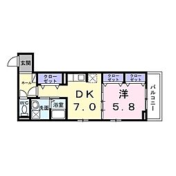 ヒカルサ京都梅津東 1DKの間取図画像
