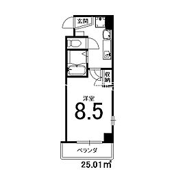 アヴニール朱雀 1Kの間取図画像